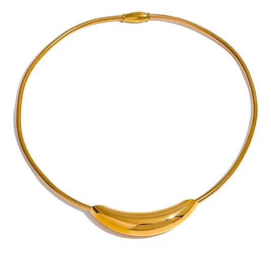 Steel choker necklace with gold detail-NE487