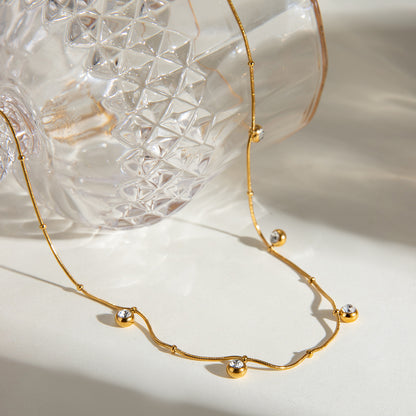 Colier din oțel placat cu aur cu zirconi mici-NE006