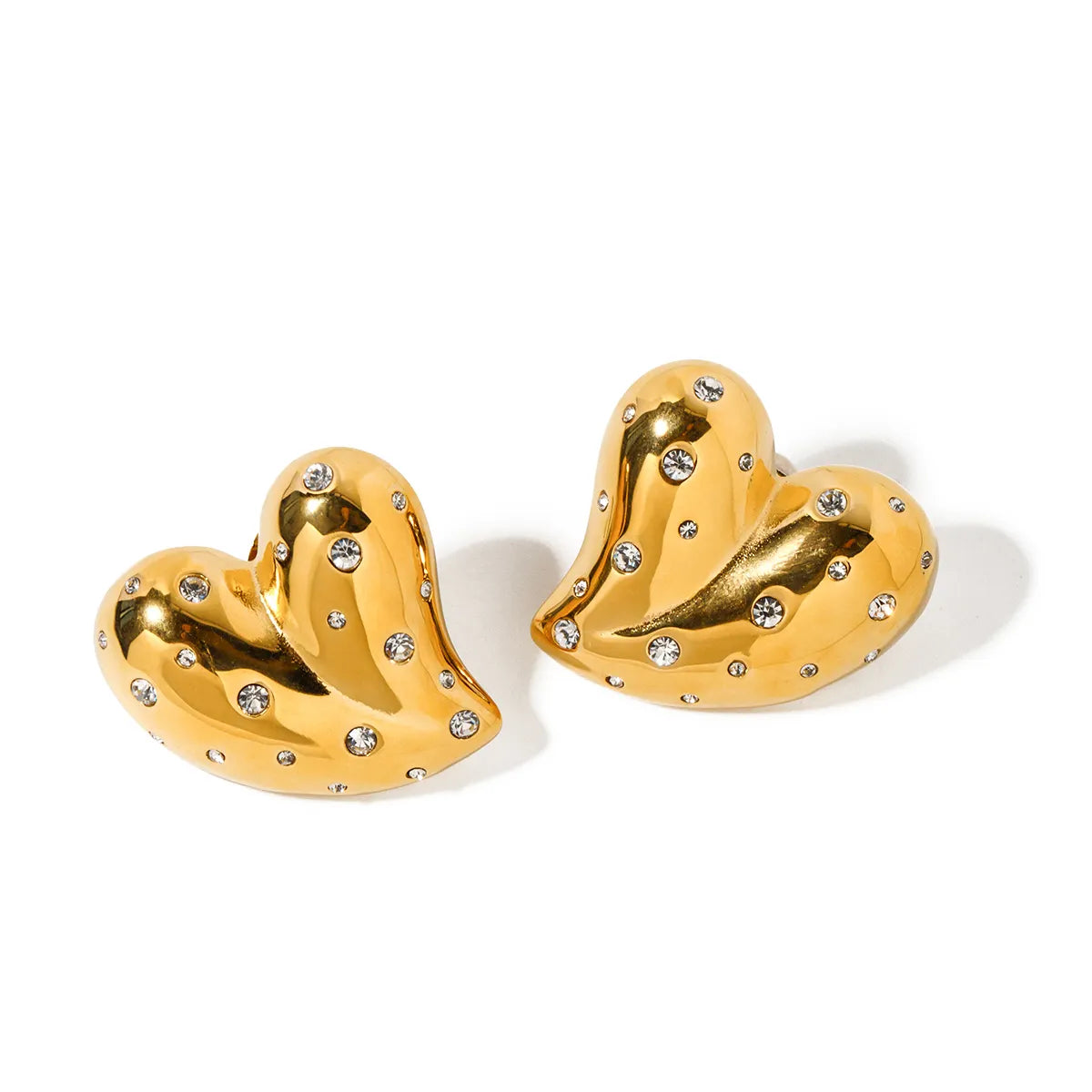 Σκουλαρίκια καρδιά χρυσά με πέτρες-EA301