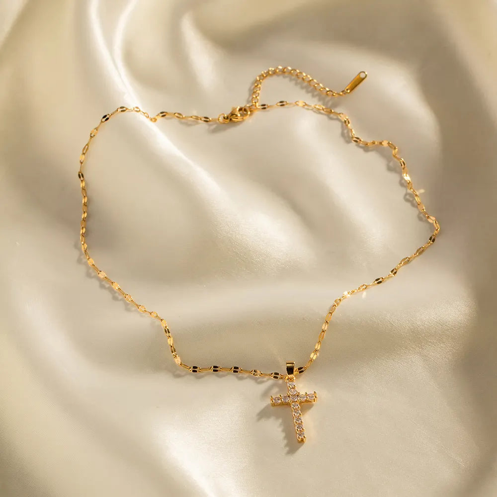 Cross necklace with zircon-NE380