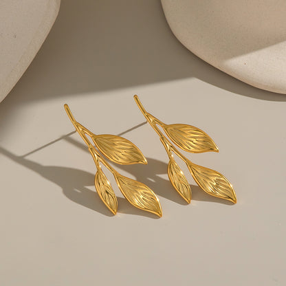 Σκουλαρίκια επιχρυσωμένο ατσάλι φύλλα-EA587