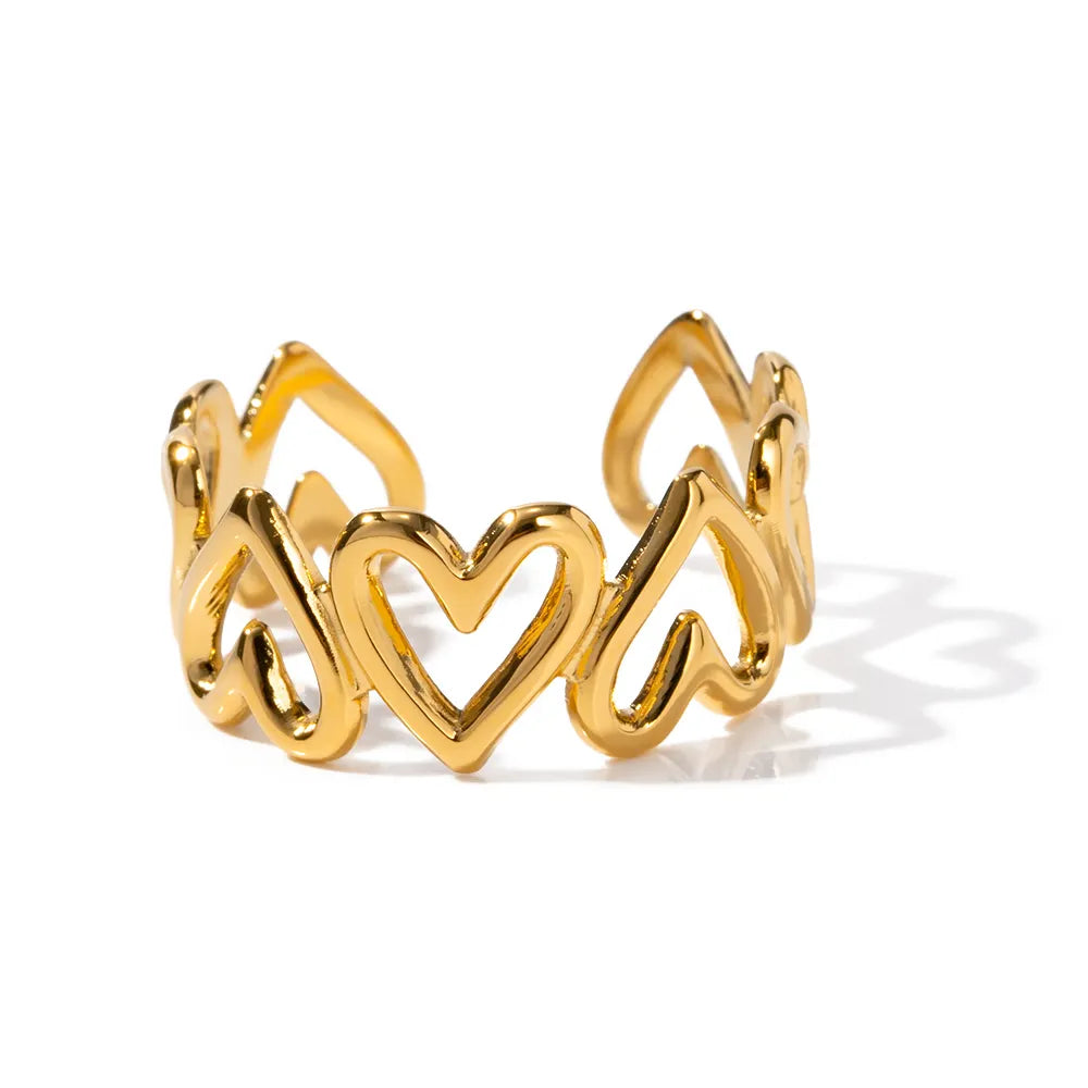 Δαχτυλίδι ατσάλινο με χρυσές καρδιές - R135