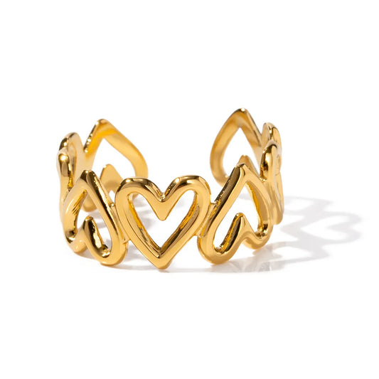 Δαχτυλίδι ατσάλινο με χρυσές καρδιές - R135
