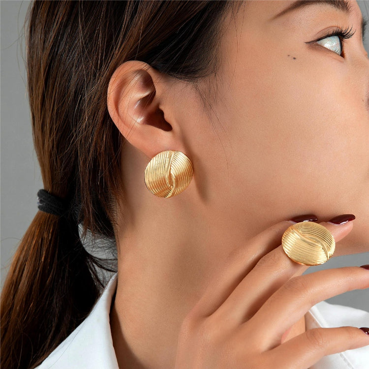 Σκουλαρίκια επιχρυσωμένο ατσάλι στρόγγυλα με ραβδώσεις-EA510