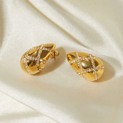 Boucles d'oreilles acier doré avec zircon forme goutte - EA042