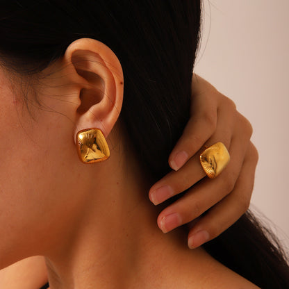 Cercei patrati din otel placat cu aur-EA021