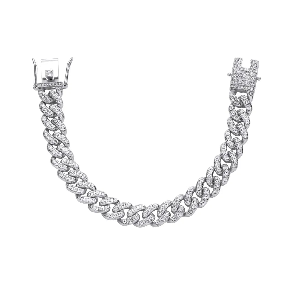 Bracelet male silver wide chain with crystals-br247