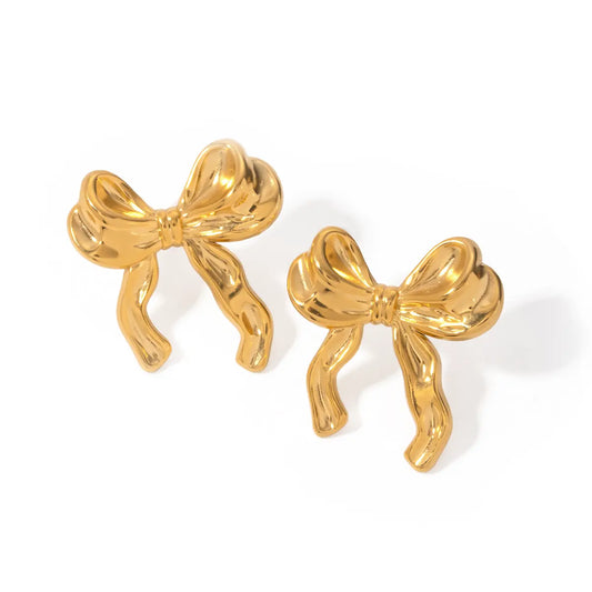 Σκουλαρίκια με φιόγκο χρυσά ατσάλι-EA272