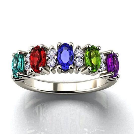 Brass ring with colorful zircons - w243