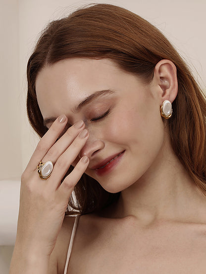 Σκουλαρίκια επιχρυσωμένο ατσάλι πέρλες οβαλ-EA534