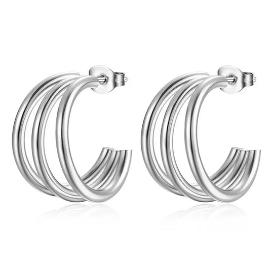 Earrings steel triple link-ea299