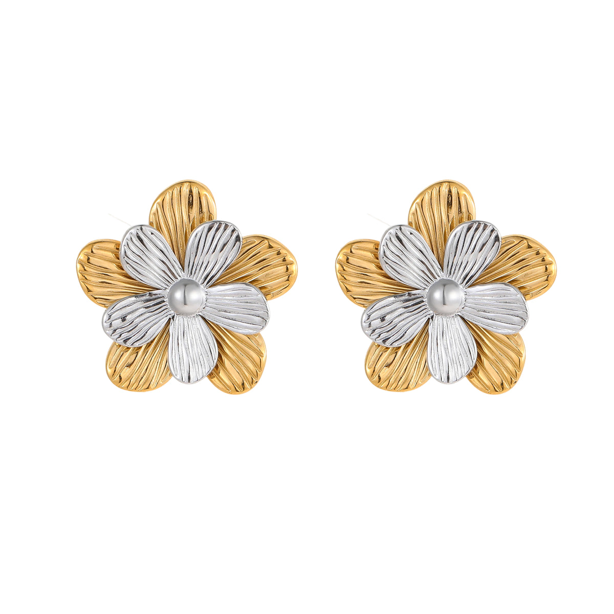 Earrings of steel double flower-ea116