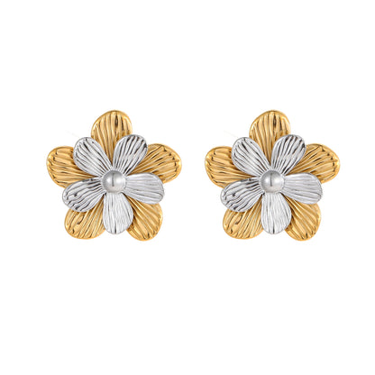 Earrings of steel double flower-ea116
