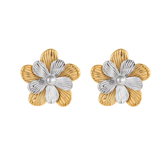 Earrings of steel double flower-ea116