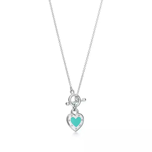 Steel necklace with blue heart-ne432