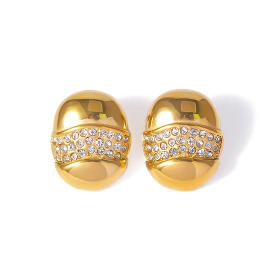 Σκουλαρίκια οβάλ χρυσά με πέτρες-EA375