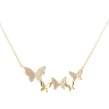 Butterflies steel necklace and zircon-ne379