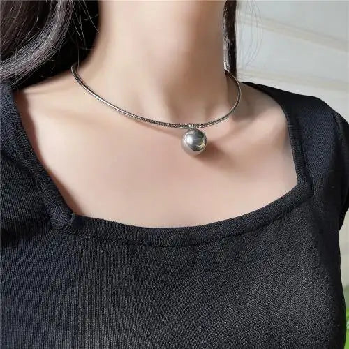Steel silver choker necklace - w154