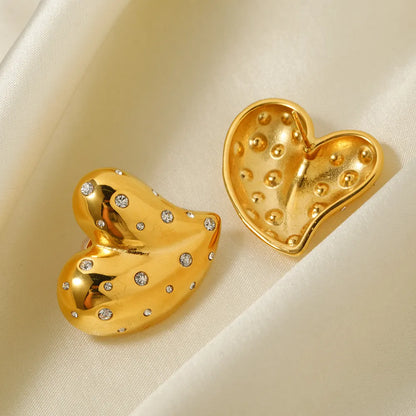 Gold heart earrings with stones-EA301
