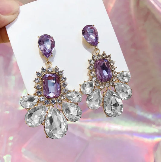 Brass earrings with purple stone -w209