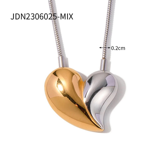Collana cuore in acciaio argento e oro-NE100