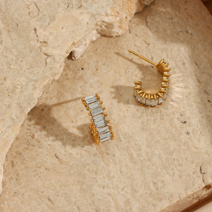 Cercei inele din otel placat cu aur cu zircon-EA450