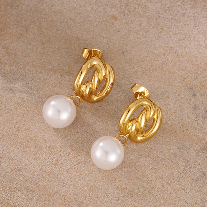 Σκουλαρίκια επιχρυσωμένο ατσάλι με πέρλα-EA038