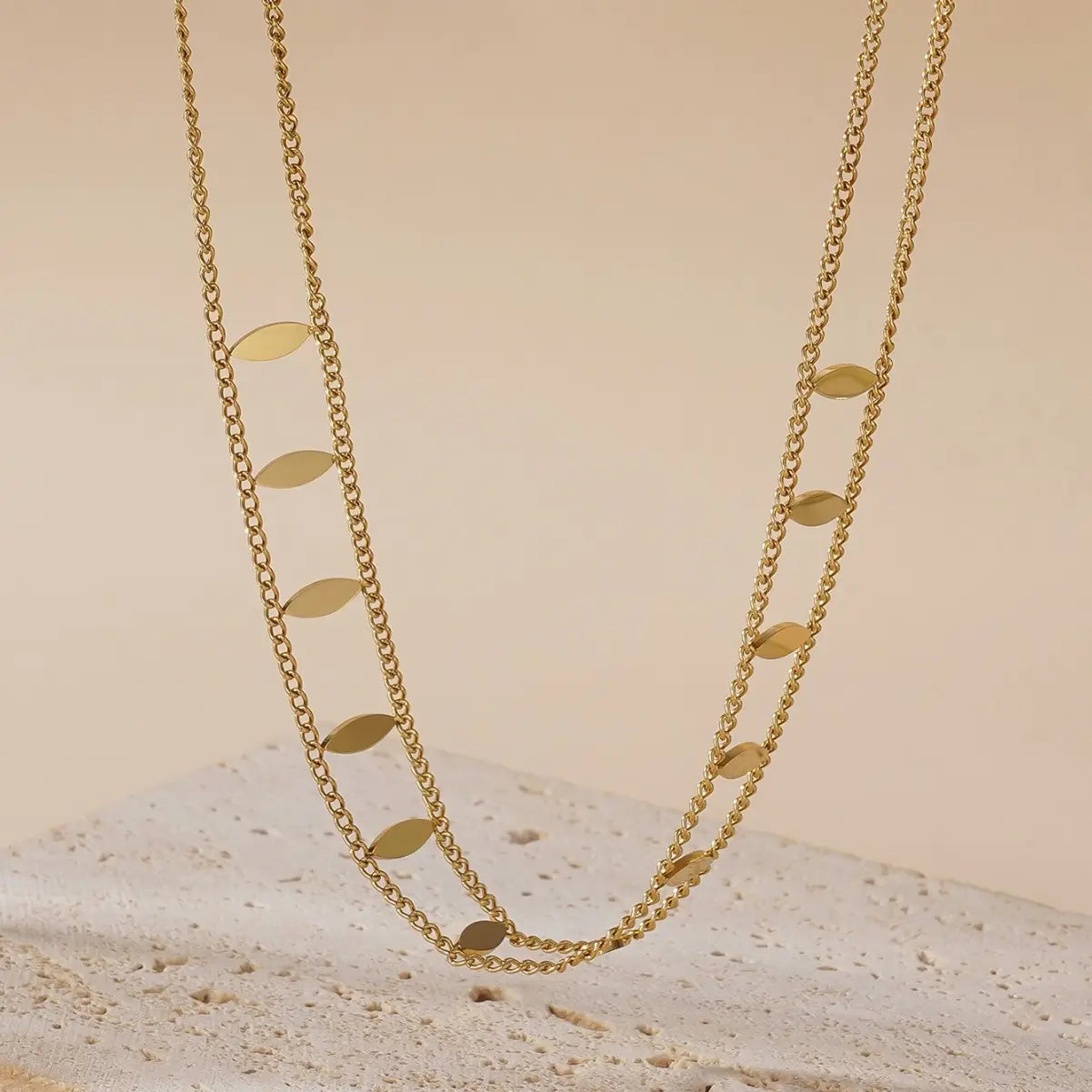 Necklace Gold Plated Steel with Vacuum and Rhombus-NE154