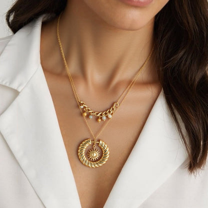 Colier din otel placat cu aur dublu cu heliu-NE404