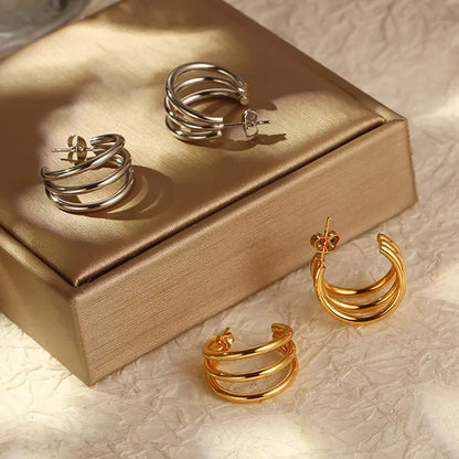 Earrings Gold Plated Triple Rock-EA202