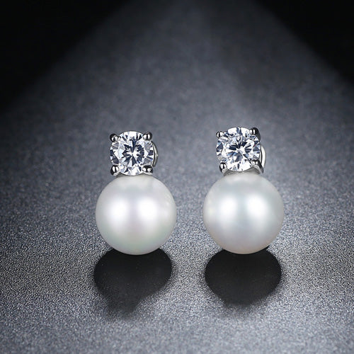 Σκουλαρίκια ατσάλι με zircon και πέρλα-EA417