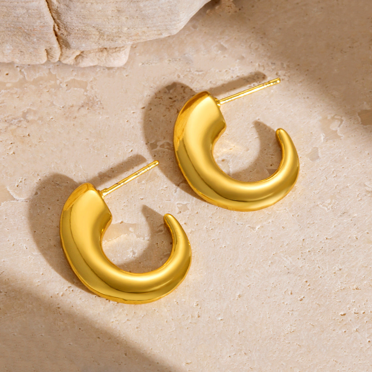 Σκουλαρίκια χρυσό ατσάλι μισός κρίκος-EA084