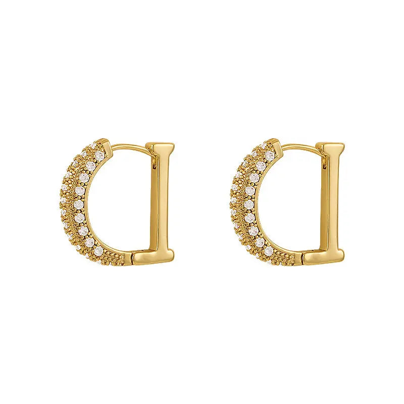 Brass earring with rhinestones - w118