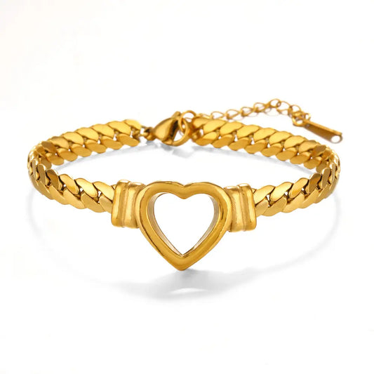 Bracelet chain gilded steel with heart-br113