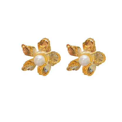 Boucles d'oreilles en perles en forme de fleur Gold-EA512