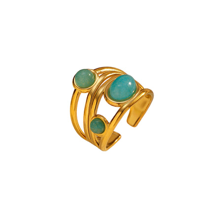 Δαχτυλίδι επιχρυσωμένο ατσάλι με τιρκουάζ πέτρες-R046