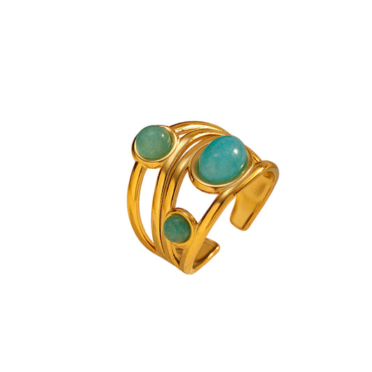 Δαχτυλίδι επιχρυσωμένο ατσάλι με τιρκουάζ πέτρες-R046