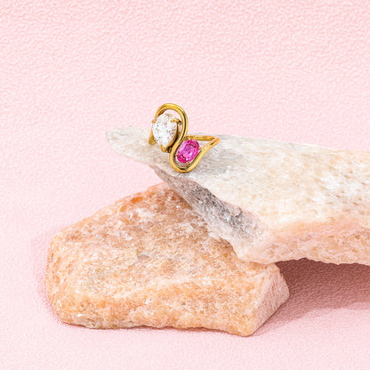 Δαχτυλίδι επιχρυσωμένο ατσάλι με λευκό και ροζ zircon-R283