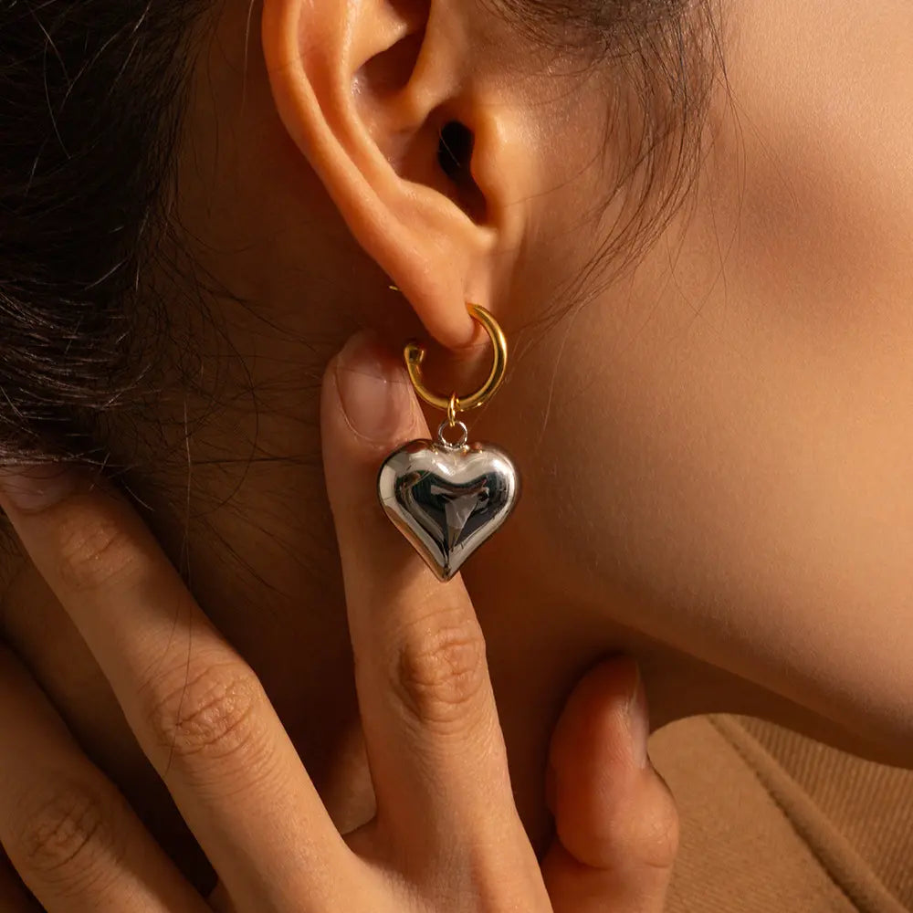 Gold and silver heart earrings-EA516