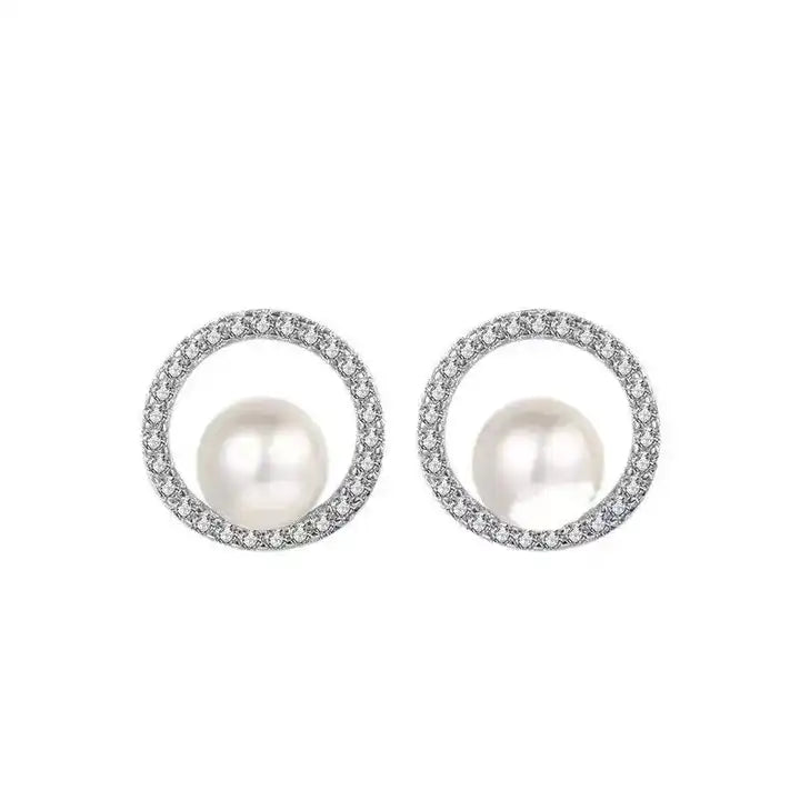 Pendientes de perlas con borde de circonitas - EA370