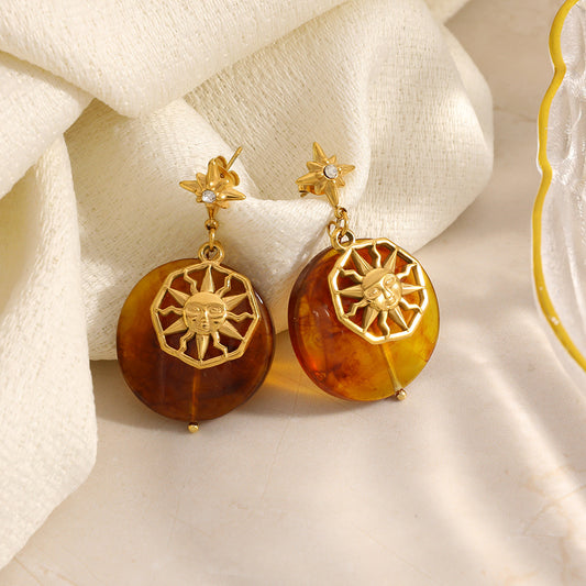 Σκουλαρίκια επιχρυσωμένο ατσάλι με ήλιο και ακρυλικό-EA561