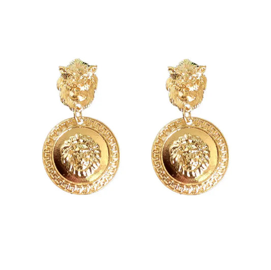 Σκουλαρίκια ορειχάλκινα με λιοντάρια - w189