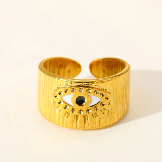 Δαχτυλίδι ατσάλινο χρυσό με μάτι- w569