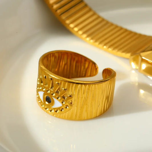 Δαχτυλίδι ατσάλινο χρυσό με μάτι- w569