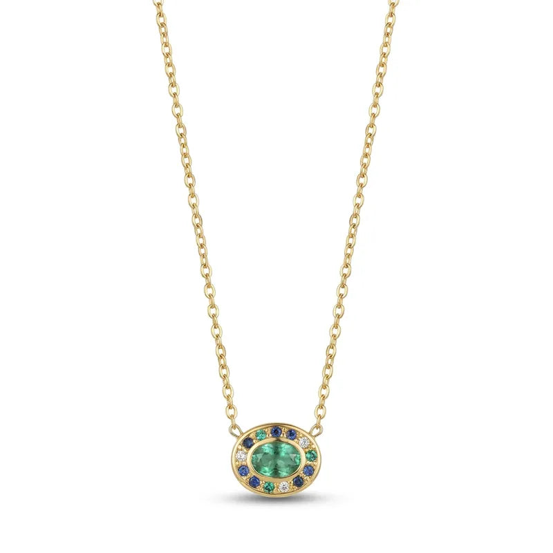 Collana fiore in acciaio con pietre verdi - NE672