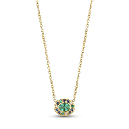 Collana fiore in acciaio con pietre verdi - NE672