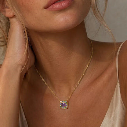Collier acier doré avec zircon - NE699