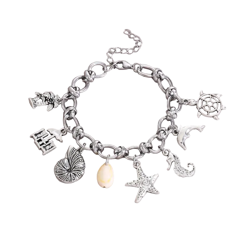 Βραχιόλι ατσάλινο ασημί με κρεμαστά - br380