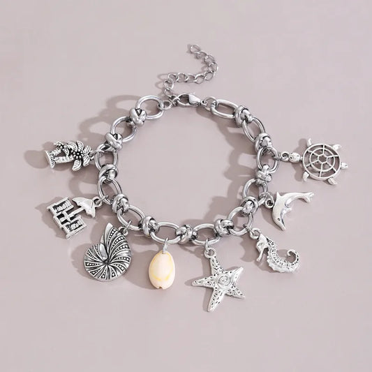 Βραχιόλι ατσάλινο ασημί με κρεμαστά - br380