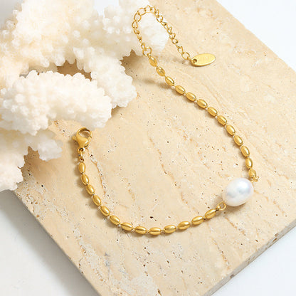 Bratara din otel placat cu aur cu perla-BR209